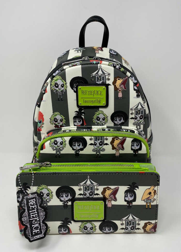 Front of the Loungefly Beetlejuice Chibi Mini Backpack with Matching Wallet