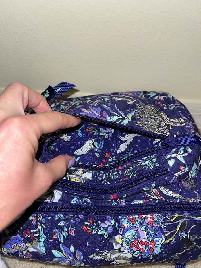 Inside one of the Front Pockets on the Forbidden Forest Sling Backpack