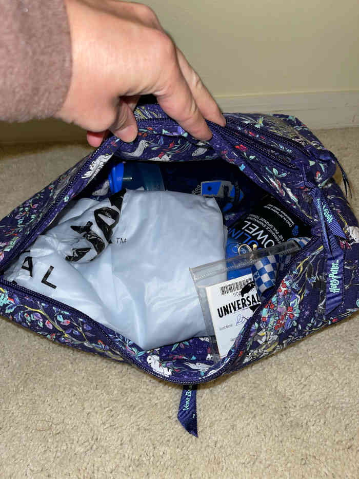 View of what's inside the main body of the sling backpack