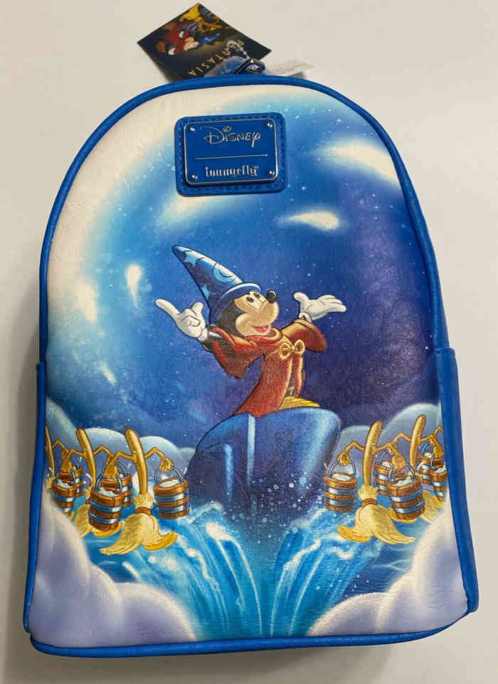 Commonly shaped Loungefly mini backpack of Mickey Mouse in Fantasia
