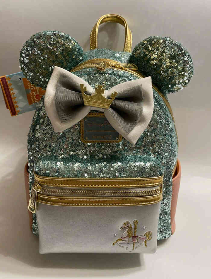 Loungefly mini backpack with elements that stick out of Minnie Mouse
