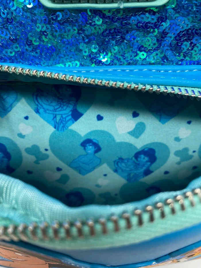 Front pocket on the Disney Aladdin sequin mini backpack