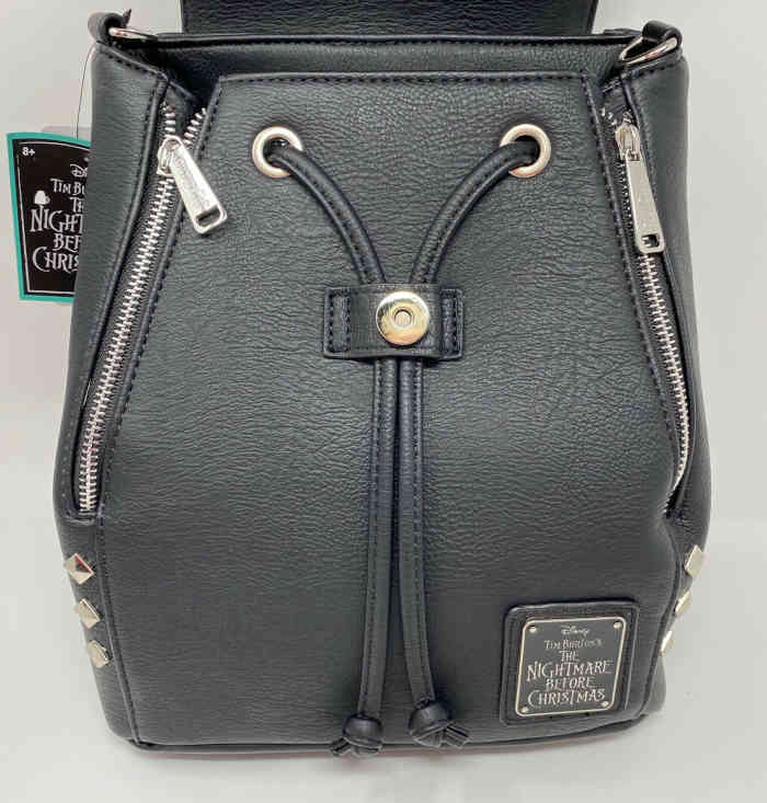 Front with flap up of the Jack Skellington convertible mini backpack