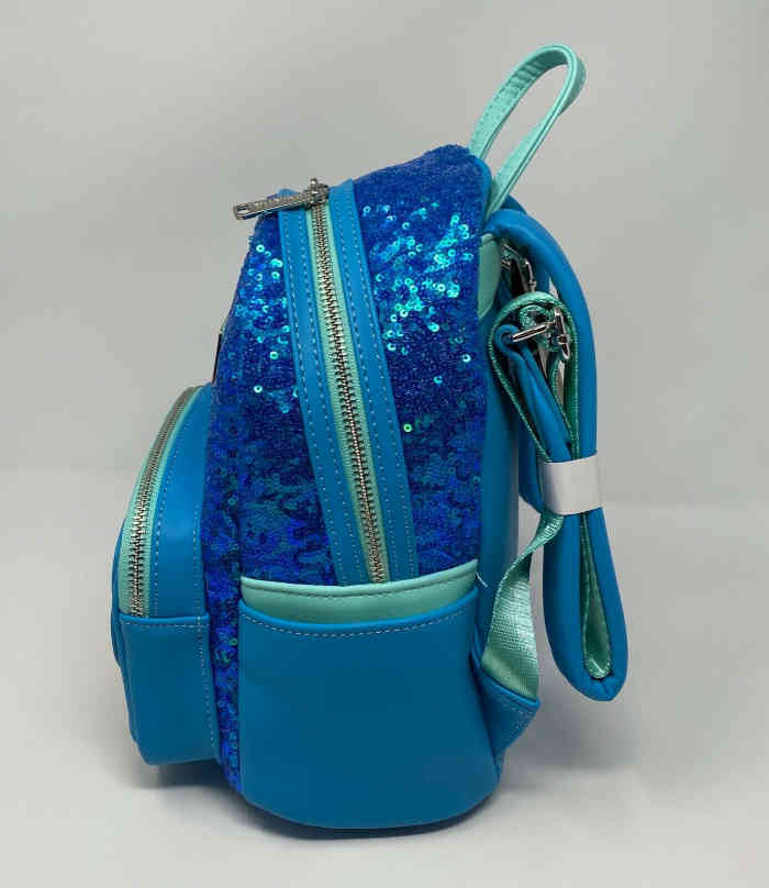 Side 1 of the Aladdin sequin Loungefly mini backpack